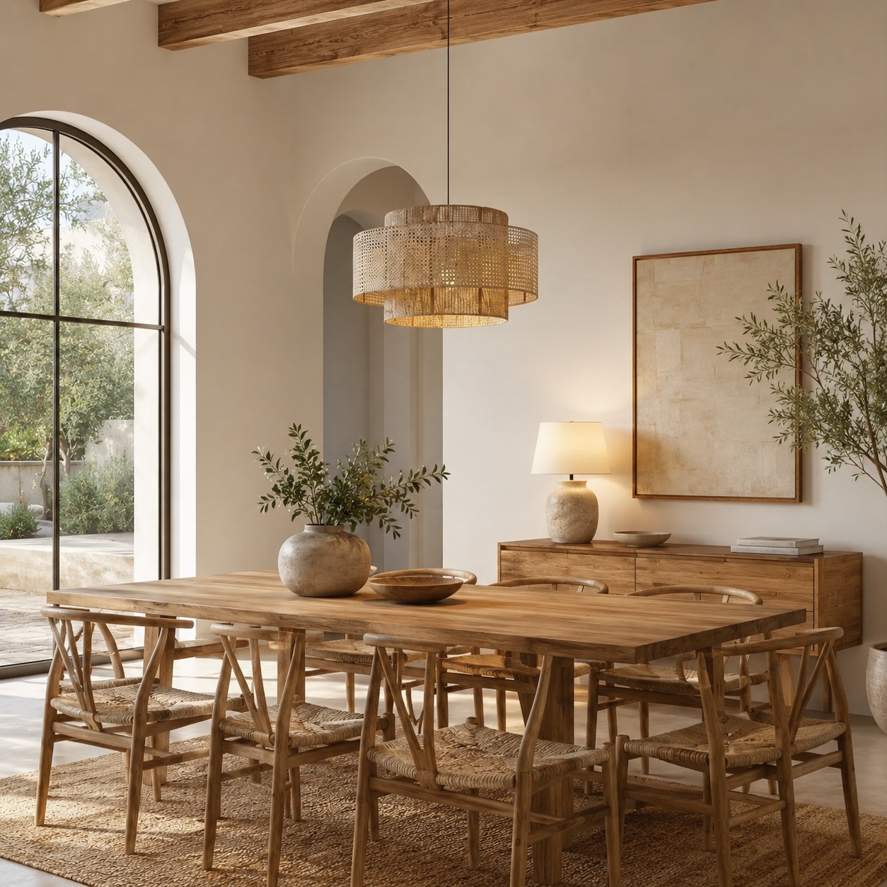 Rustikk Japansk Wabi-Sabi Hampetau Rattan Trommeformet Pendellampe