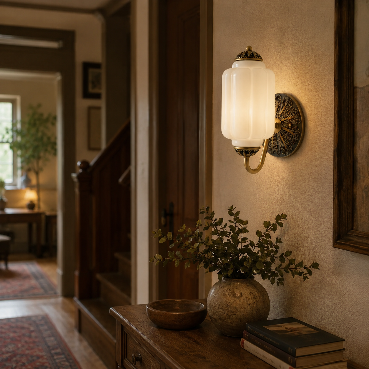 Perlemor Vegglampe i Messing og Frostet Glass