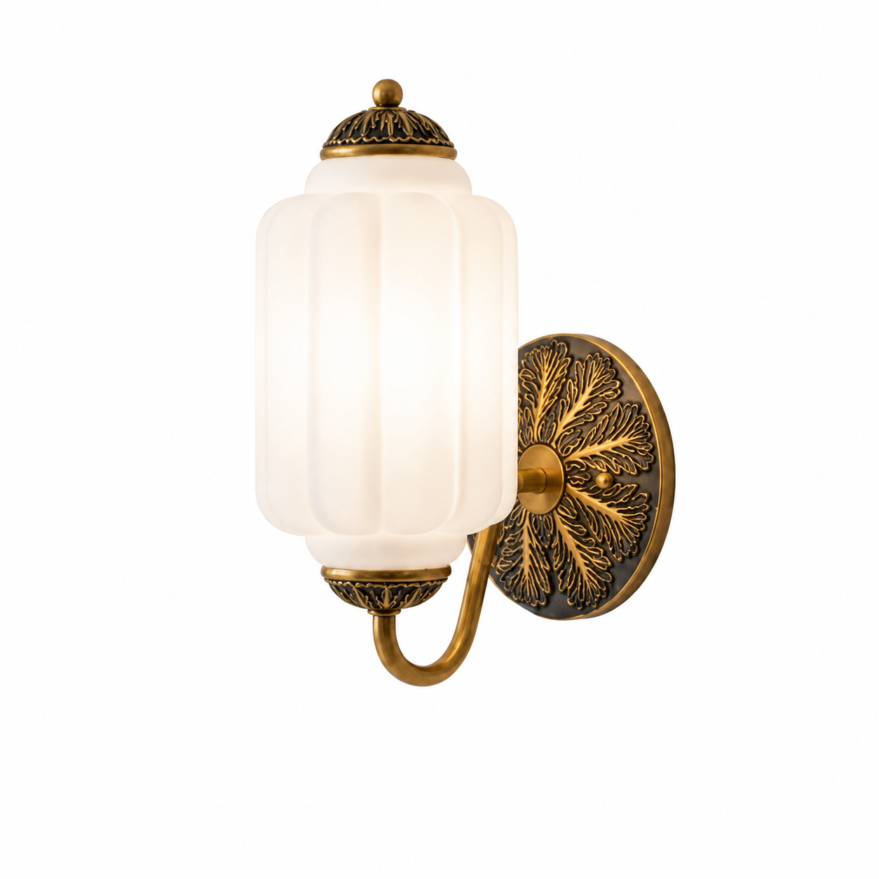 Perlemor Vegglampe i Messing og Frostet Glass