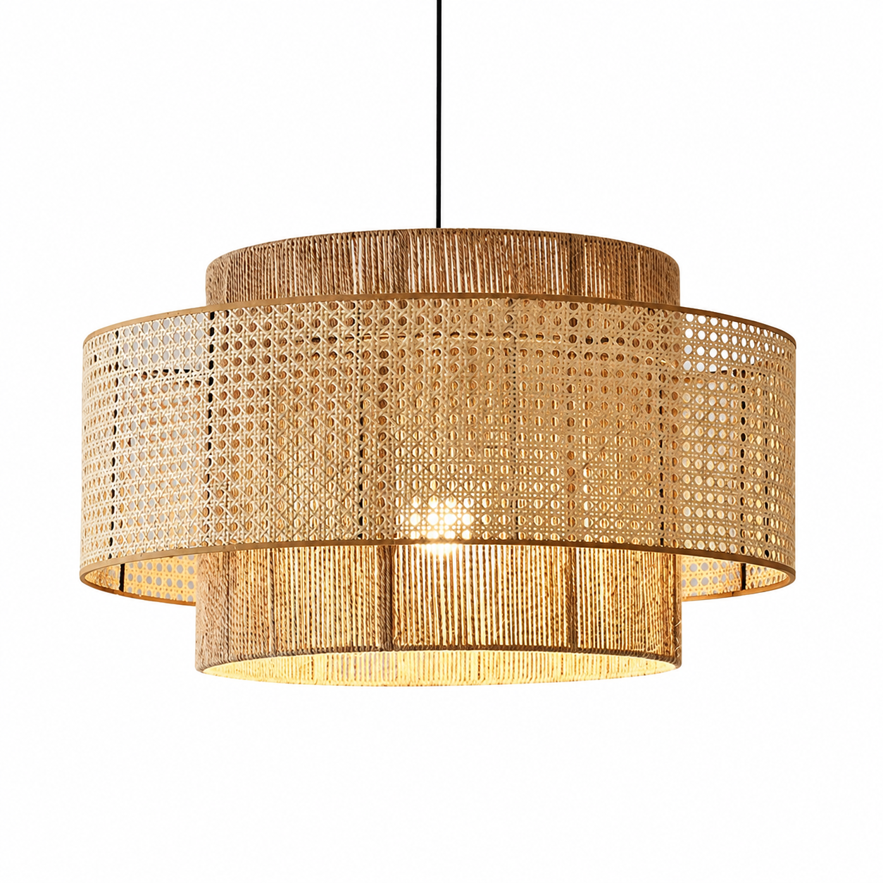 Rustikk Japansk Wabi-Sabi Hampetau Rattan Trommeformet Pendellampe